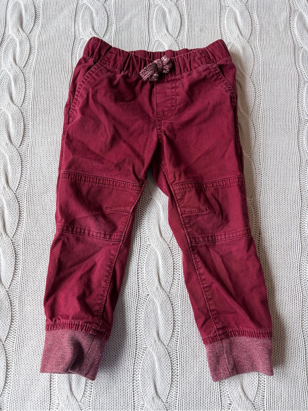 Cat & Jack 2T Maroon Burgundy Knit Cuff Elastic Drawstring Jogger Pants Kids